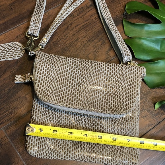 CROSSBODY Purse Foldover Taupe Leather animal print bag - Picture 8 of 10